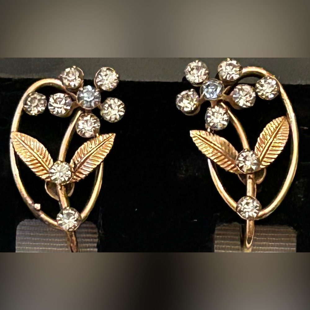 Vintage Dell GF Flower‎ Crystal Screw-Back Earrings EXCELLENT CONDITION!